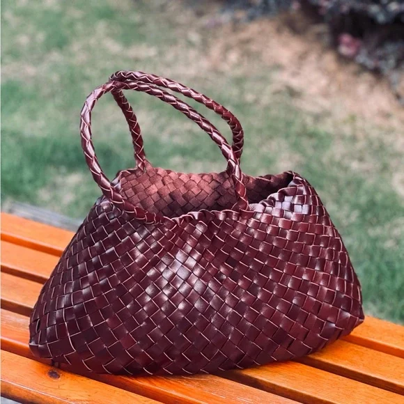 Handwoven leather tote bag chocolate brown dragon diffusion style - Picture 5 of 7